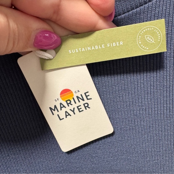 Marine Layer Lexi Mock Neck Rib Midi‎ Dress NWT size Large Vintage Indigo Blue - Picture 8 of 16